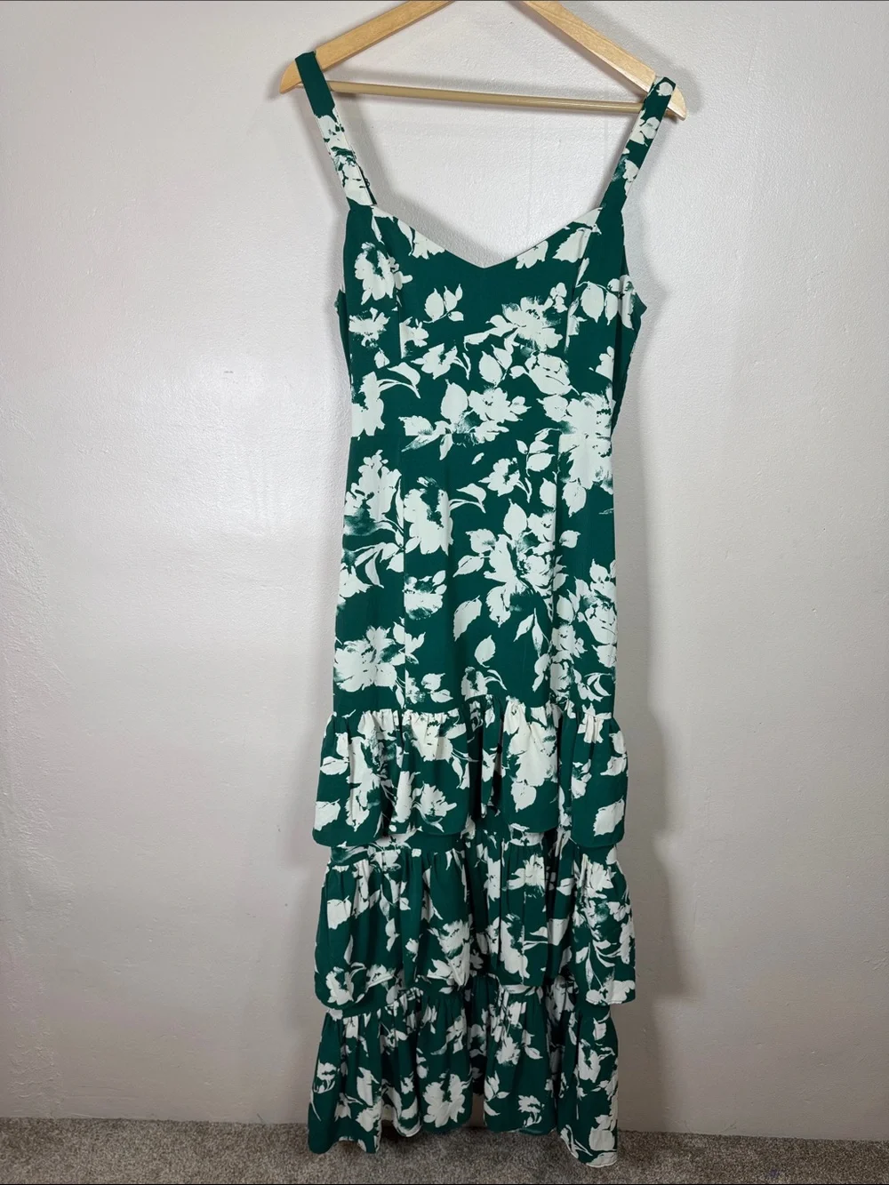 Abercrombie & Fitch floral maxi dress M satin formal tiered green cottagecore
